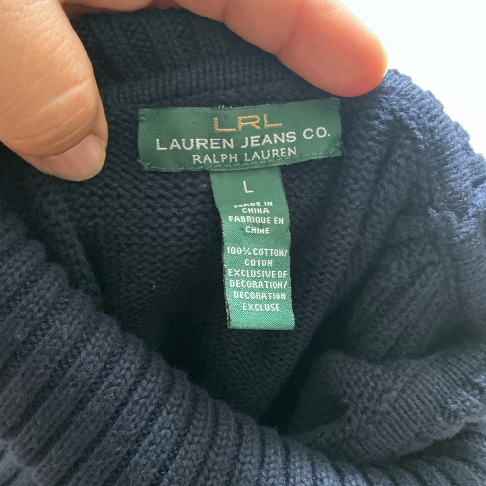 LRL Ralph Lauren Navy Turtleneck Sweater /Y2K cotton Knit - Picture 10 of 13